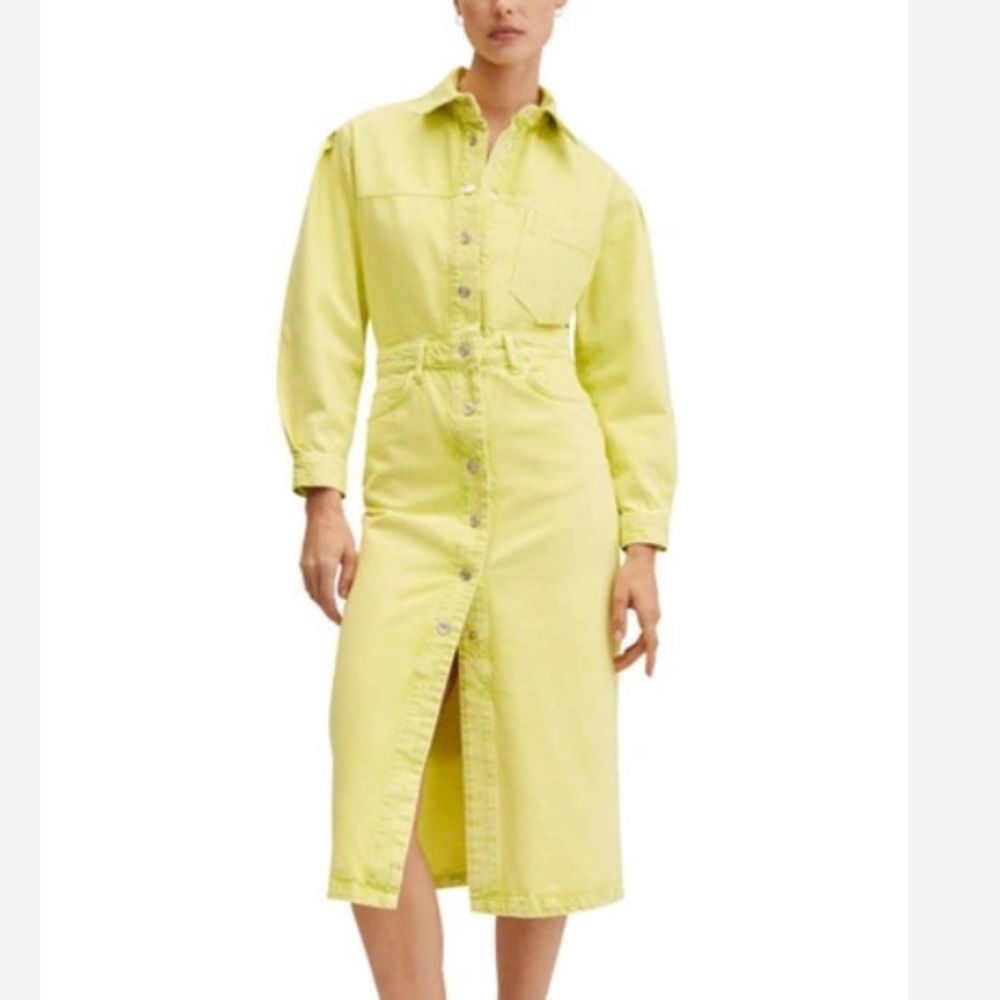 MANGO MNG Denim Lime Shirt Midi Dress Size 2